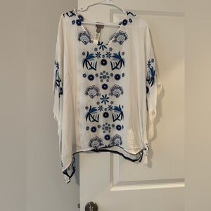 Chico's Navy and White Floral Tunic